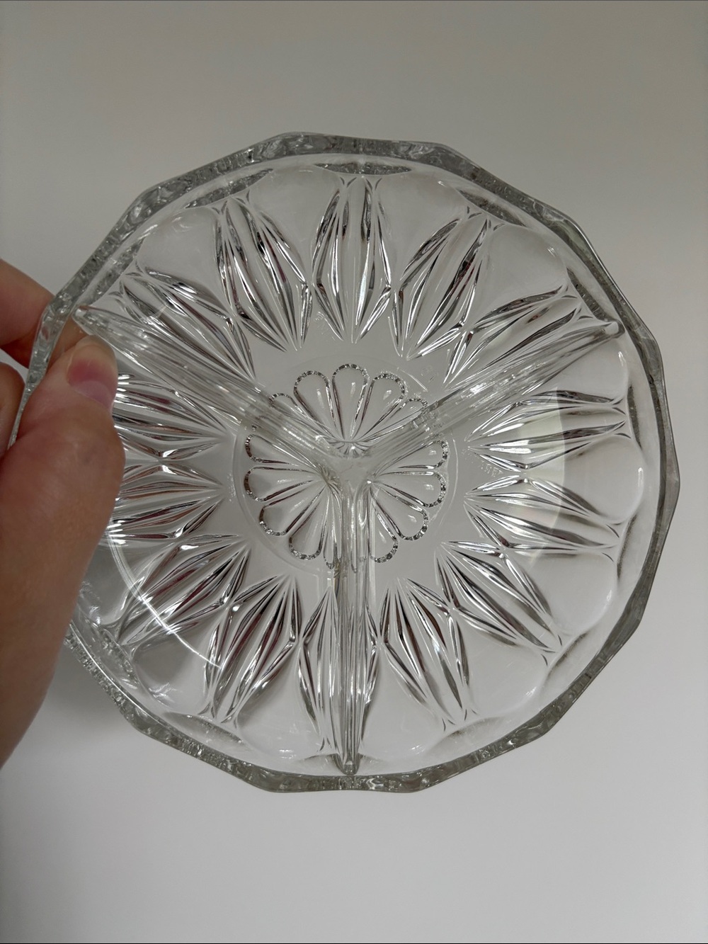 Vintage Reims Clear Cut Glass 3-Section Serving Dish - Elegant Clear
